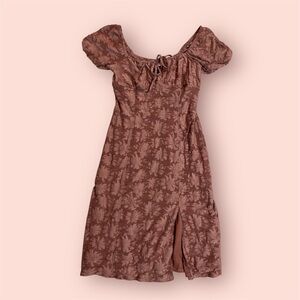 Lavender Moon Brown Floral Dress with slit size Large (NWT)